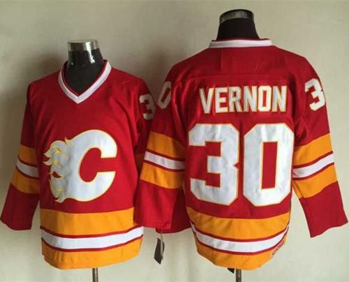 Flames #30 Mike Vernon Red CCM Throwback Stitched NHL Jersey - Click Image to Close
